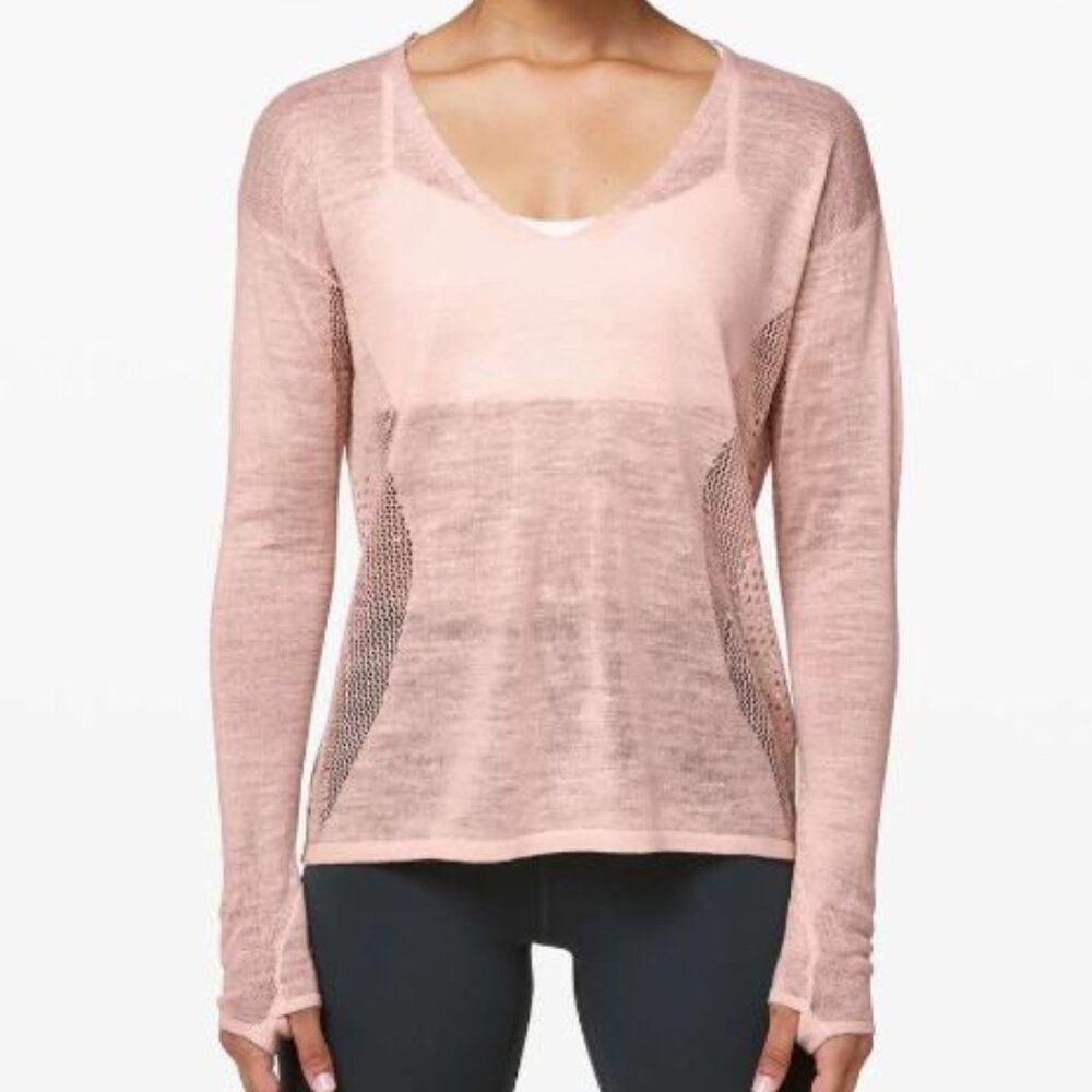 Lululemon Still Movement Sweater Linen Butter Pink Coastal Beachy Sheer